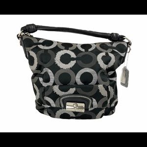 Kristen Embroiderd Op Art COACH Black Canvas Hobo Bag